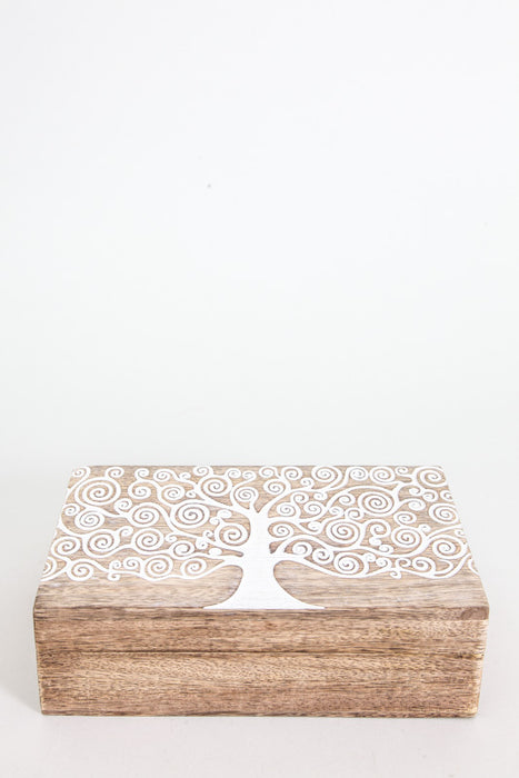 Wooden box mango wood antique white 20 x 6 x 13 cm