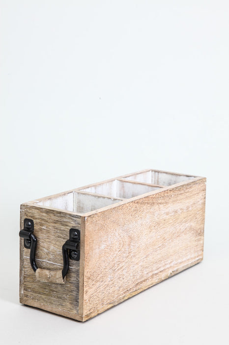 Holzbox Mangoholz antik weiss 3 Fächer 25 x 9 x 11 cm