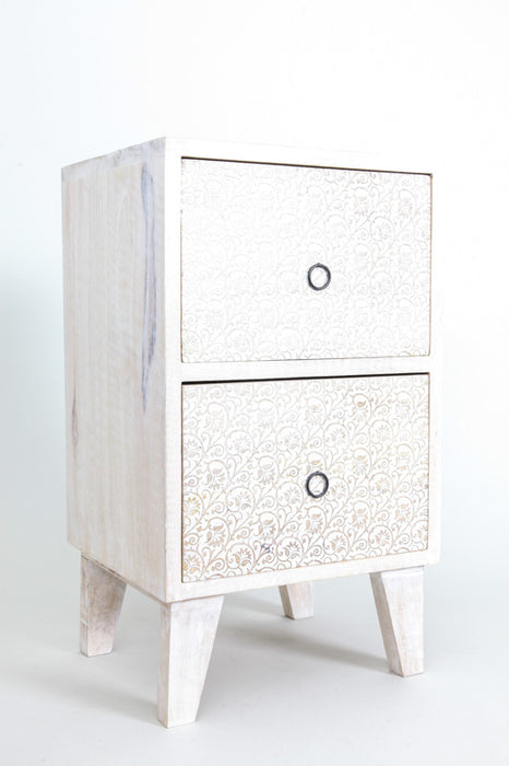 Decorative chest of drawers mango wood antique white 2 drawers flowers 29 x 25 x 50 cm