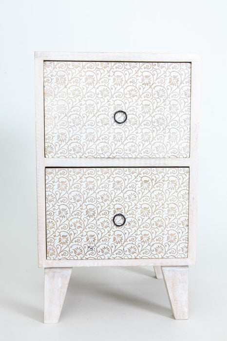 Decorative chest of drawers mango wood antique white 2 drawers flowers 29 x 25 x 50 cm