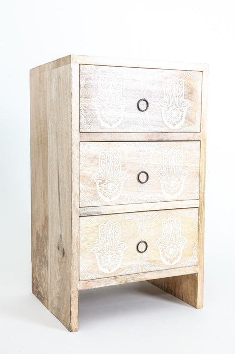 Decorative chest of drawers mango wood antique white 3 drawers HAMSA 29 x 25 x 50 cm