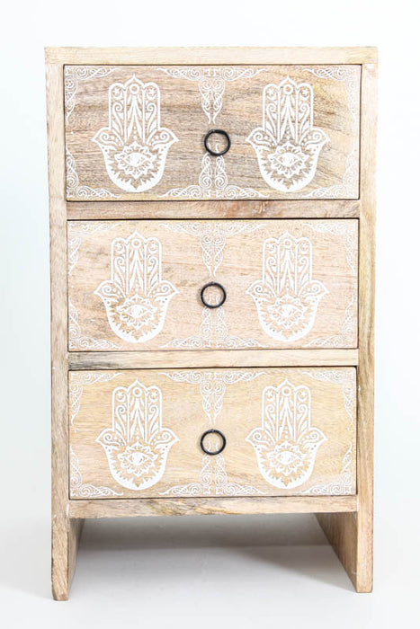 Decorative chest of drawers mango wood antique white 3 drawers HAMSA 29 x 25 x 50 cm