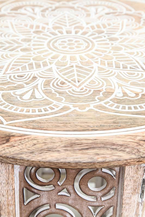 Table d'appoint en bois de manguier blanc antique 50 x 50 x 52,5 cm