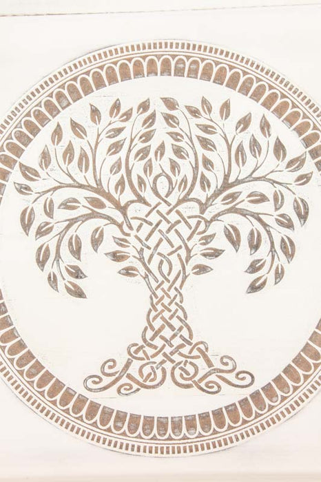 Wall decoration mango wood antique white tree of life 40 x 40 cm