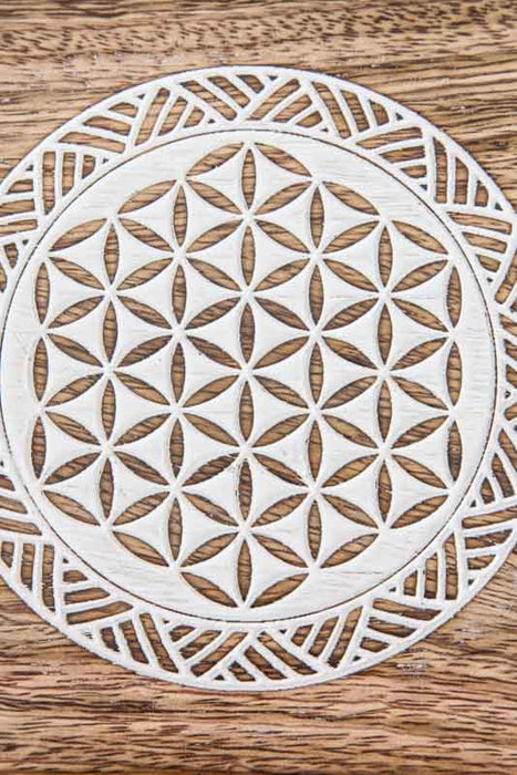 Decorative chair mango wood antique white flower of life 15 x 10 x 15 cm