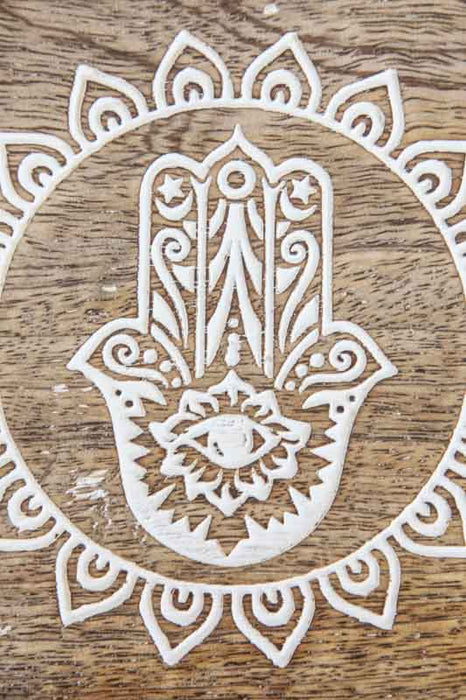 Deko Stuhl rund Mangoholz antik weiss Hamsa 15 x 10 x 15 cm