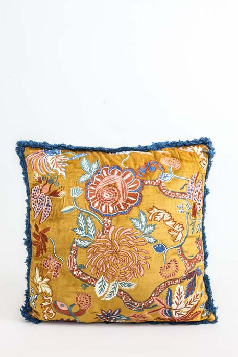 Decorative cushion cotton/velvet hand-embroidered flowers 50x50 cm