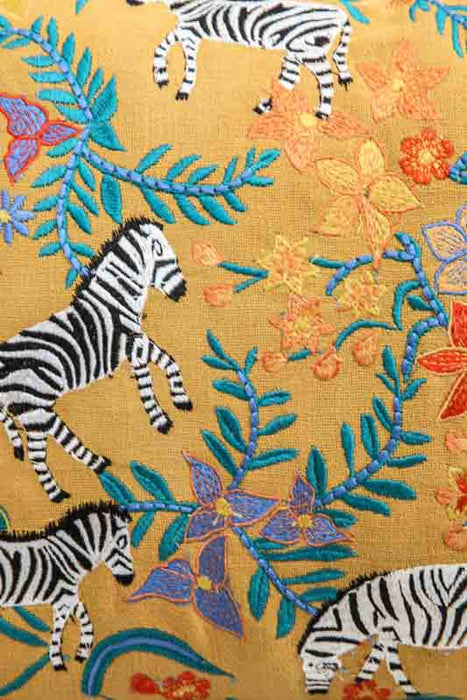 Zierkissen Baumwolle handbestickt Zebras 35x50 cm