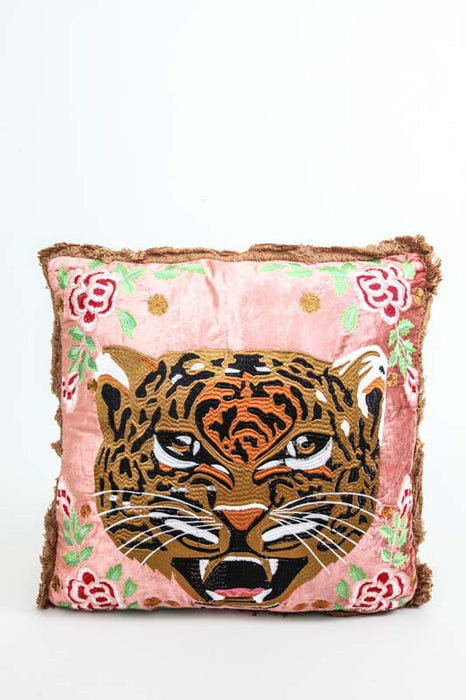 Decorative cushion velvet hand embroidered leopard 50x50 cm