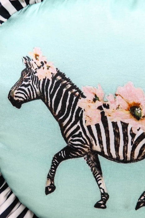 Decorative cushion round zebra with flowers 40 cm