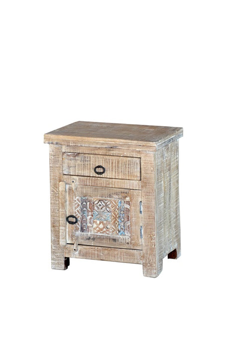 Mango wood bedside table with 1 door and 1 drawer 50 x 40 x 60 cm