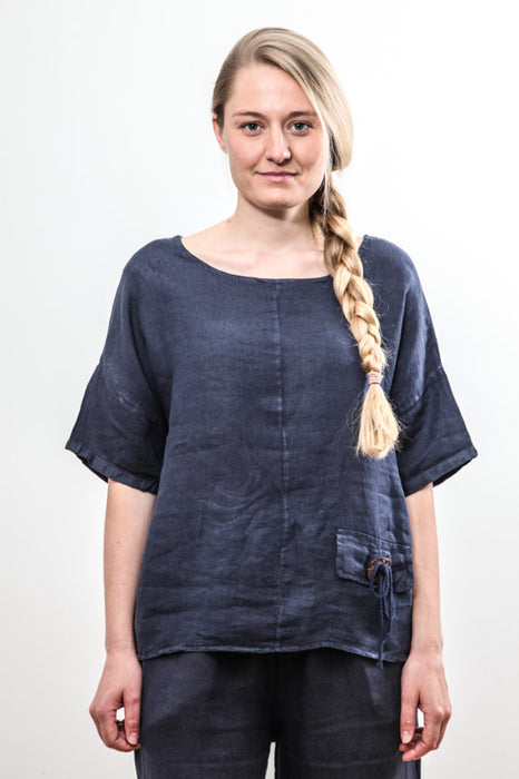 Linen top navy wide - One Size