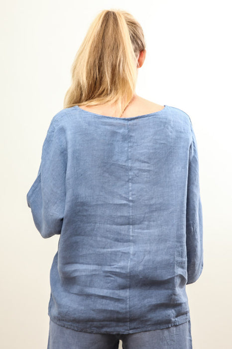 Linen top denim blue wide - One Size