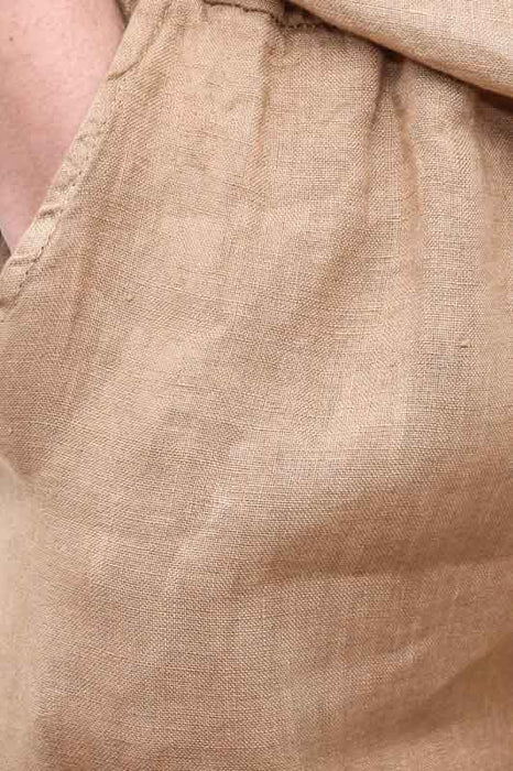 Linen trousers caramel elastic waistband - One Size