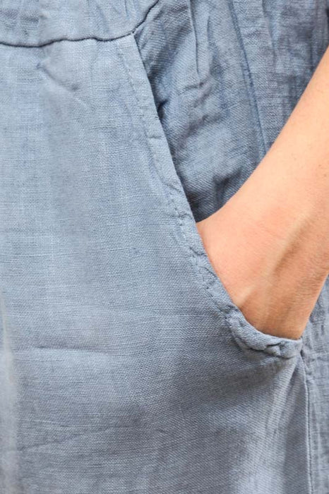 Pantalon en lin jeans bleu ceinture élastique - taille unique