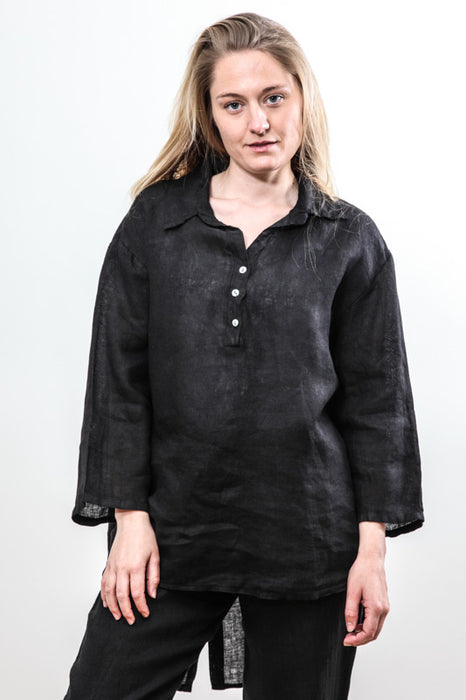 Chemise chemisier en lin noir - Taille Unique