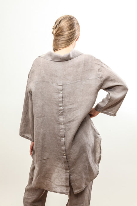 Chemise chemisier en lin taupe - Taille Unique