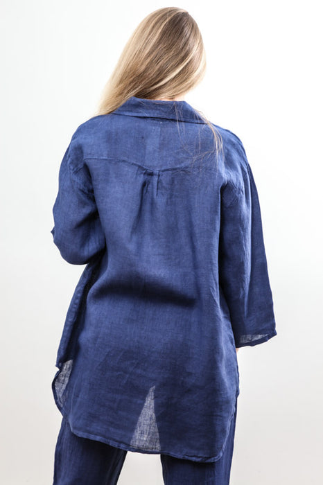 Blouse longue en lin bleu - taille unique