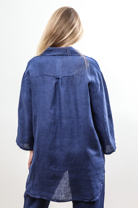 Blouse longue en lin bleu - taille unique