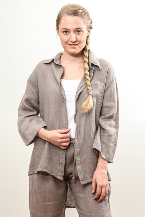 Blouse longue en lin taupe - taille unique