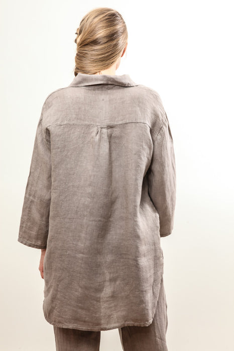 Blouse longue en lin taupe - taille unique