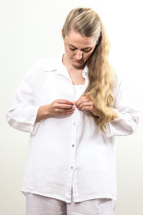 Blouse longue en lin blanc - taille unique