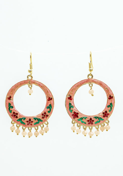 Earrings brass creole decorated apricot