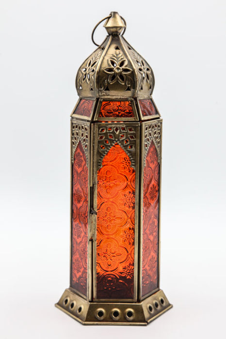 Lantern hexagonal brass orange 30x12x10 cm