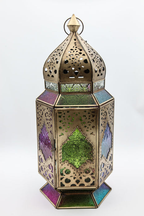 Lantern hexagonal brass multicolor 47x20x18 cm