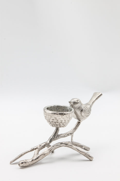 Lantern holder with bird silver-colored 20 x 5 x 10 cm