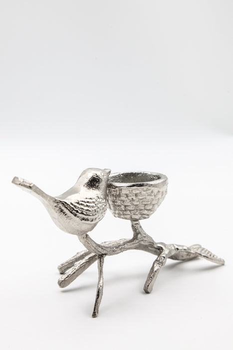 Lantern holder with bird silver-colored 20 x 5 x 10 cm