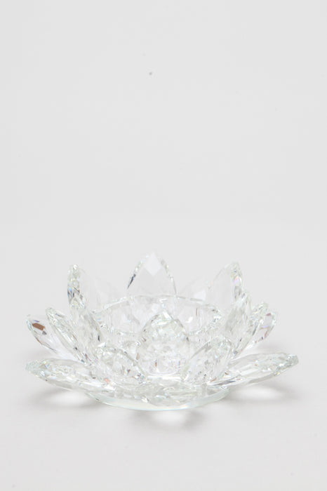 Tealight crystal glass lotus blossom 15 cm transparent