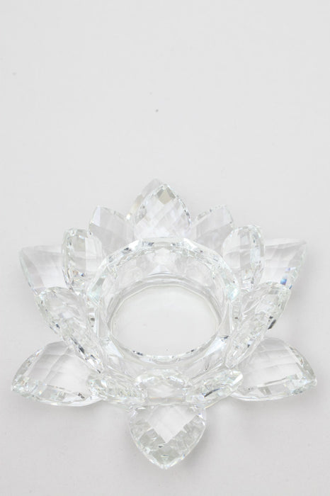 Tealight crystal glass lotus blossom 15 cm transparent