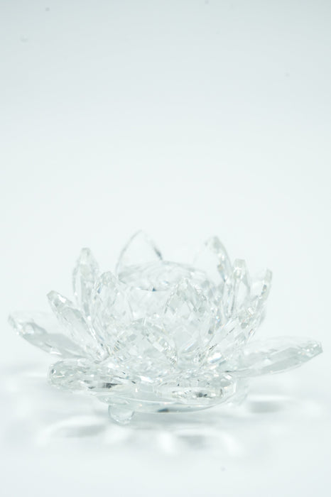 Bougeoir en verre cristal fleur de lotus 10 cm transparent