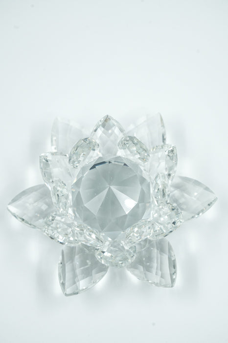 Bougeoir en verre cristal fleur de lotus 10 cm transparent