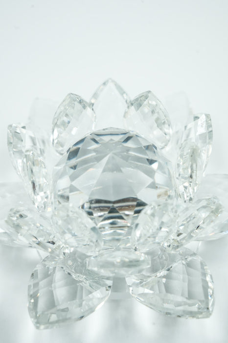 Bougeoir en verre cristal fleur de lotus 10 cm transparent