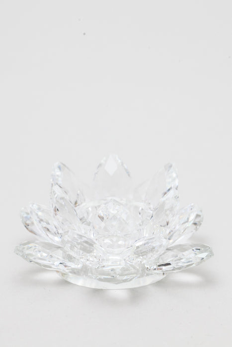 Crystal glass candle holder lotus flower open 10 cm transparent