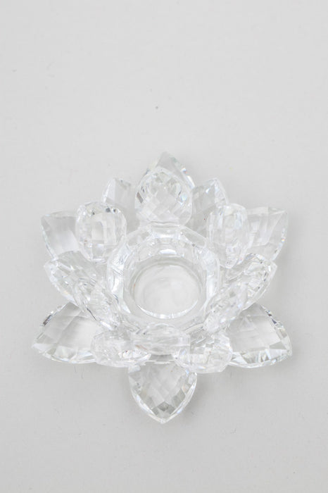 Crystal glass candle holder lotus flower open 10 cm transparent