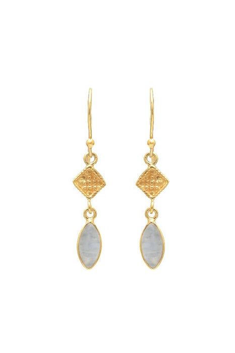 Earring brass gold plated moonstone 26 x 7 mm