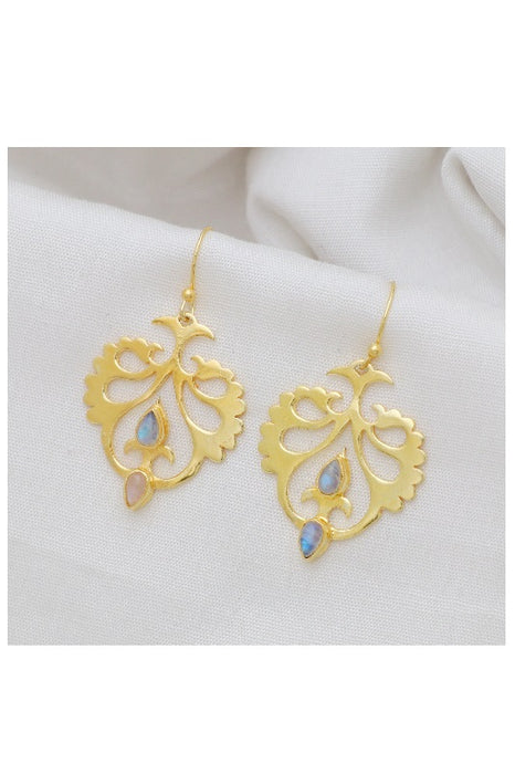 Earring brass gold plated moonstone 28 x 24 mm