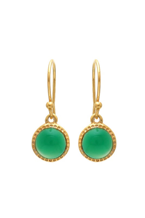 Earring brass gold plated green onyx 10 x 10 mm