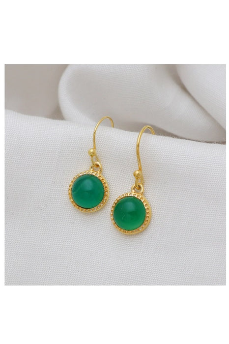 Earring brass gold plated green onyx 10 x 10 mm