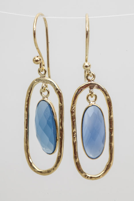 Earring brass gold plated chalcedony 32 x 13 mm