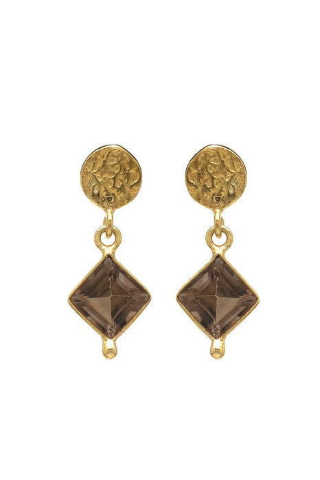 Earring brass gold plated smoky quartz 24 x 9 mm