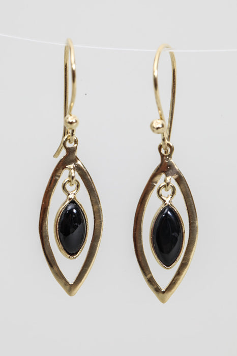 Earring brass gold plated black onyx 27 x 11 mm