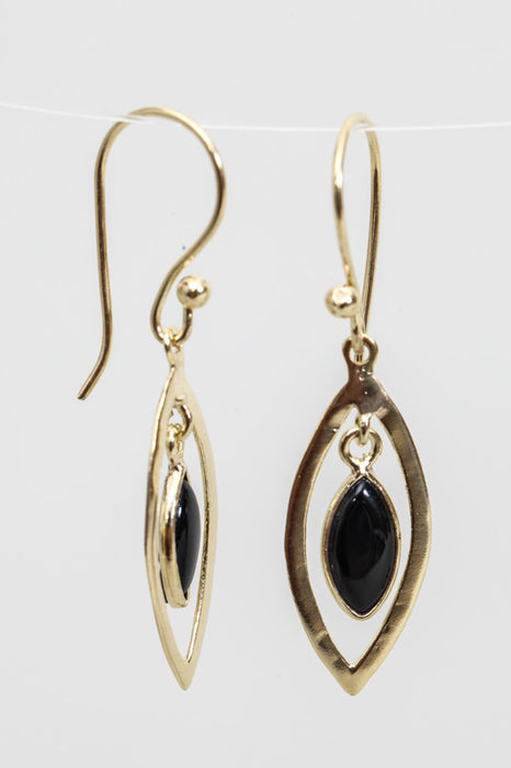 Earring brass gold plated black onyx 27 x 11 mm