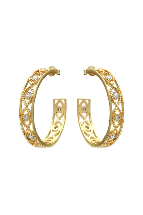 Earring brass gold plated zircon 35 x 35 mm