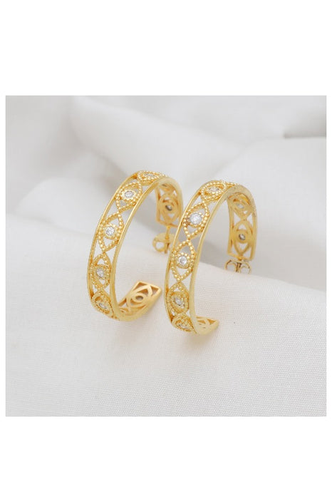 Earring brass gold plated zircon 35 x 35 mm