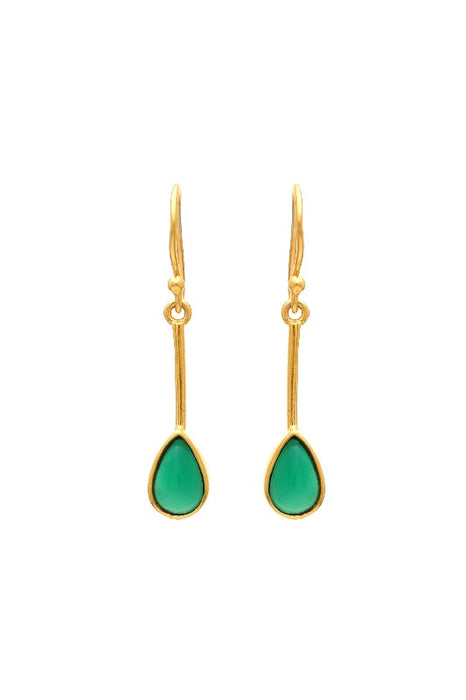 Earring brass gold plated green onyx 25 x 7 mm