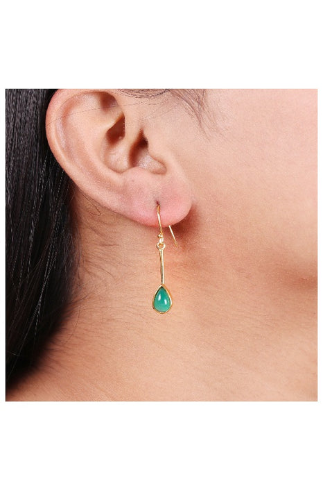 Earring brass gold plated green onyx 25 x 7 mm